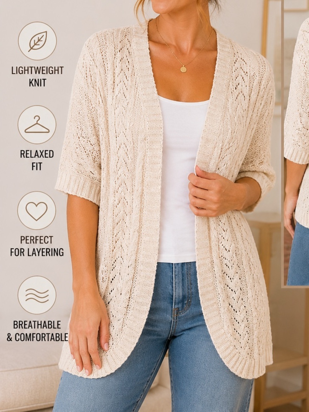 Pink Republic Cream Open-Knit Draped Cardigan MEDIUM
